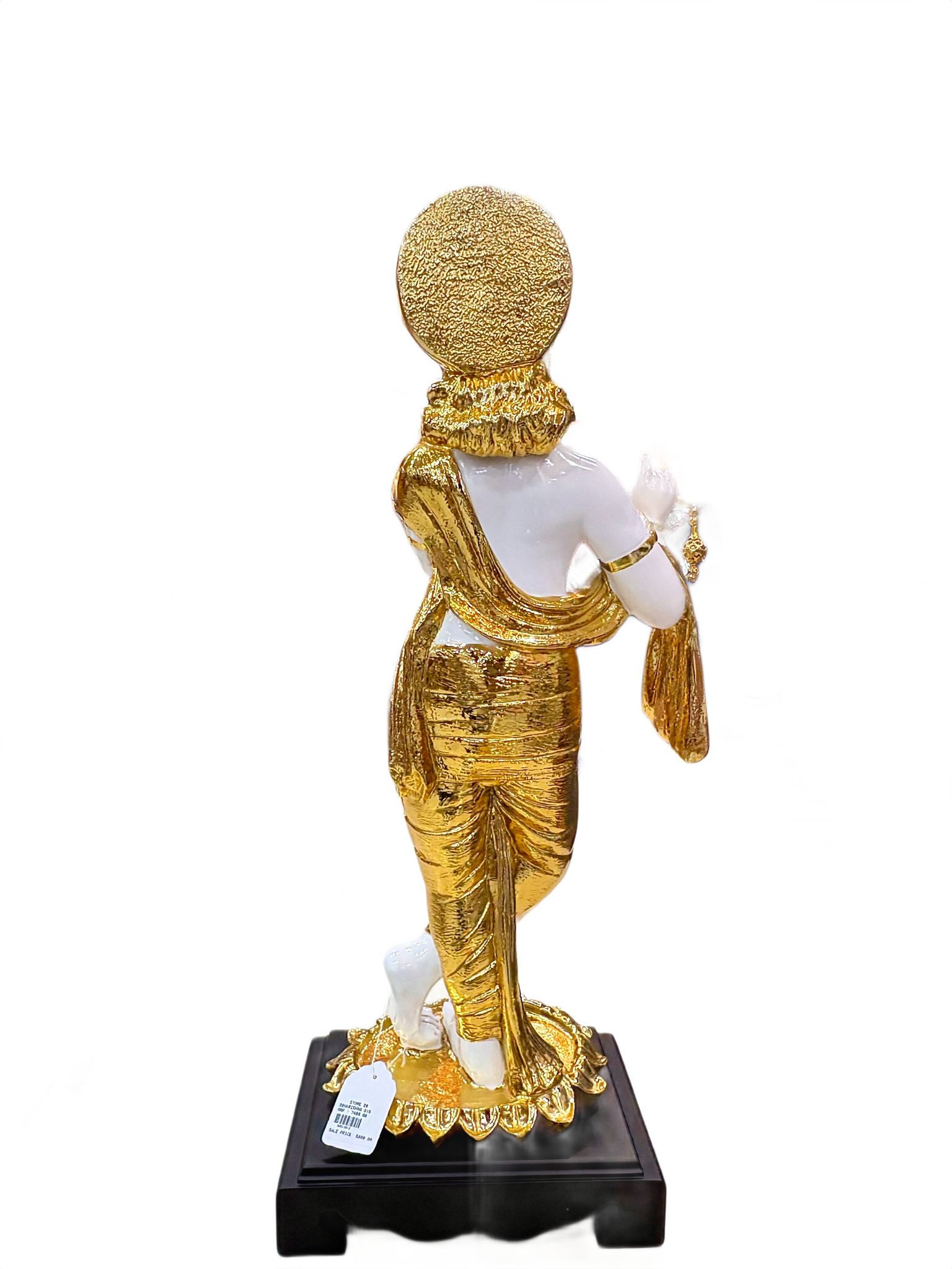 Golden Krishna Idol with Lotus Pedestal – Decorative Statue for Home and Office