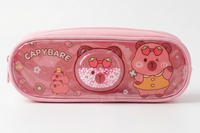 Capybara pencil pouch pink transparent front view for girls