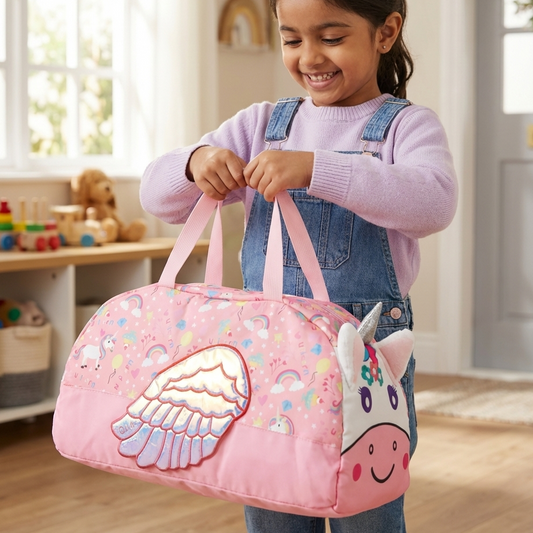 Kids unicorn gym bag 3D glitter horn fluffy ears pink school trip
