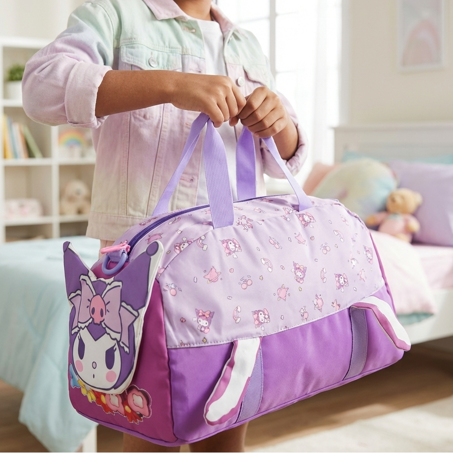 cute cartoon kids travel bag purple design