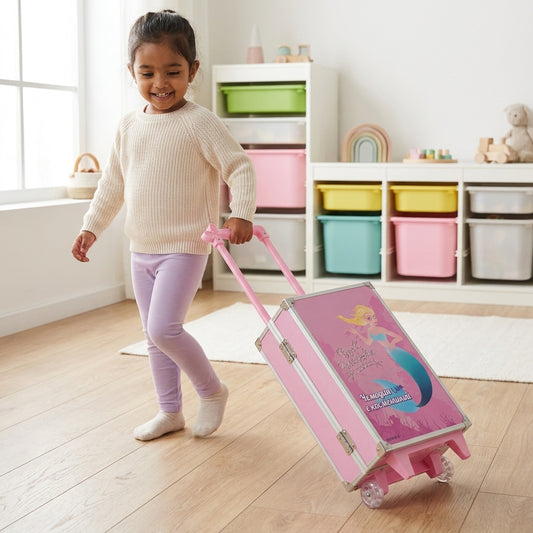 Kids' Mermaid Makeup Luggage Set — Deluxe Trolley Beauty Case