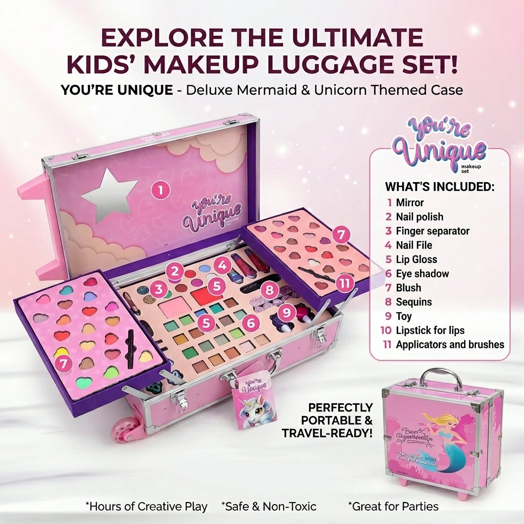 Kids' Unicorn Makeup Luggage Set — Deluxe Trolley Beauty Case