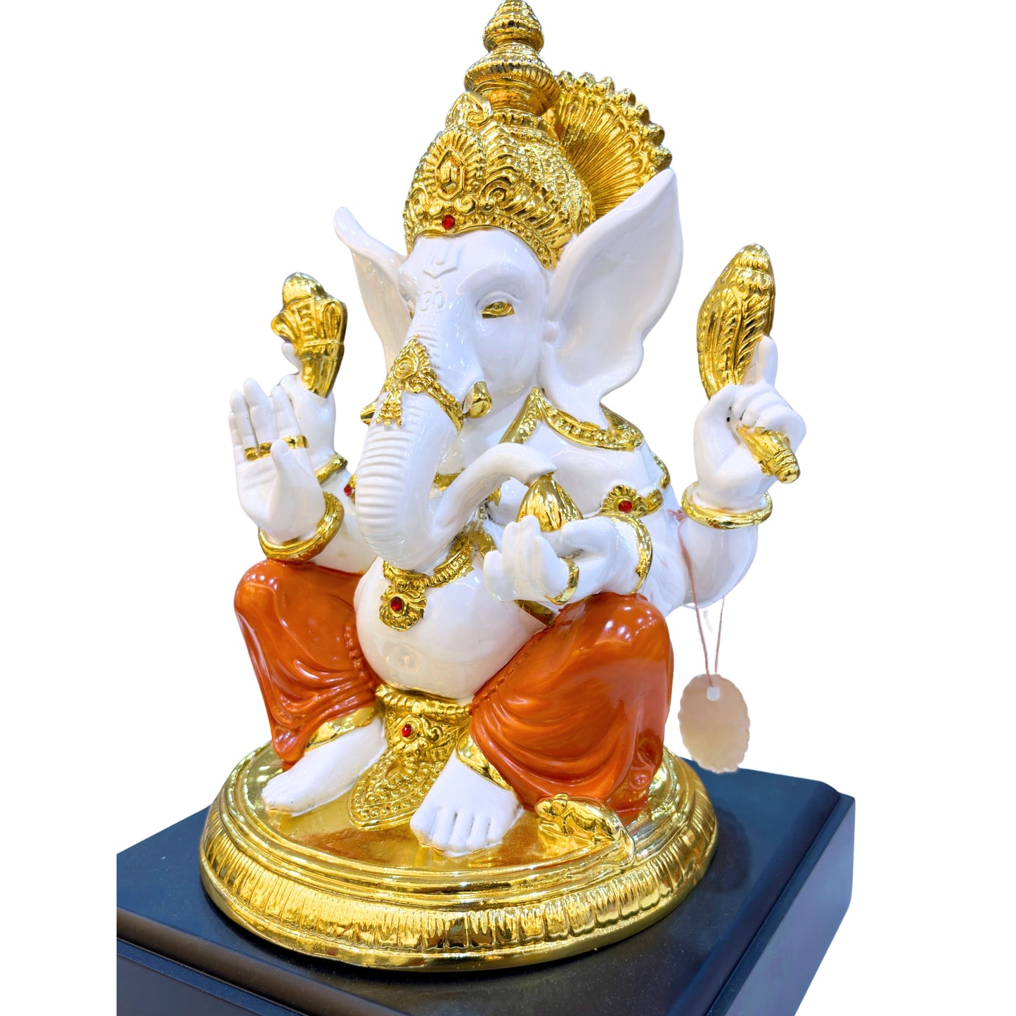 Handcrafted Lord Ganesha Idol in Gold Finish Resin with Orange Dhoti – 32.25 cm Decorative Statue for Home Temple and Office Décor