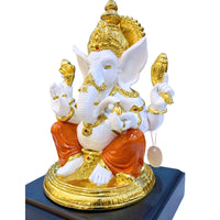 Handcrafted Lord Ganesha Idol in Gold Finish Resin with Orange Dhoti – 32.25 cm Decorative Statue for Home Temple and Office Décor