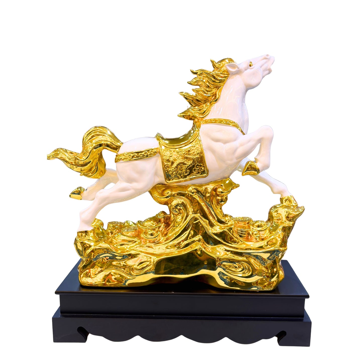 Decorative golden horse idol symbolizing power and success for interiors