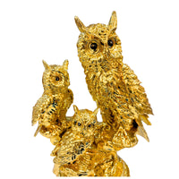 Close-up of Handcrafted Golden Owl Statue – Intricate Detailing and Textured Resin Finish, Symbol of Wisdom, Wealth & Protection