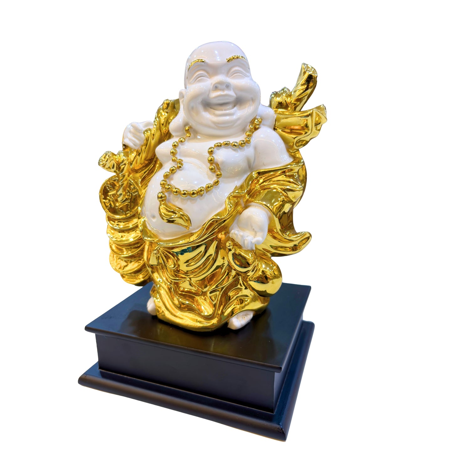 Handcrafted Laughing Buddha Idol in Gold Finish Resin – Smiling Buddha Statue for Home and Office Prosperity Décor