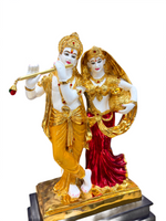 19 inch Radha Krishna flute idol with wooden base handcrafted resin statue for home temple and puja décor
