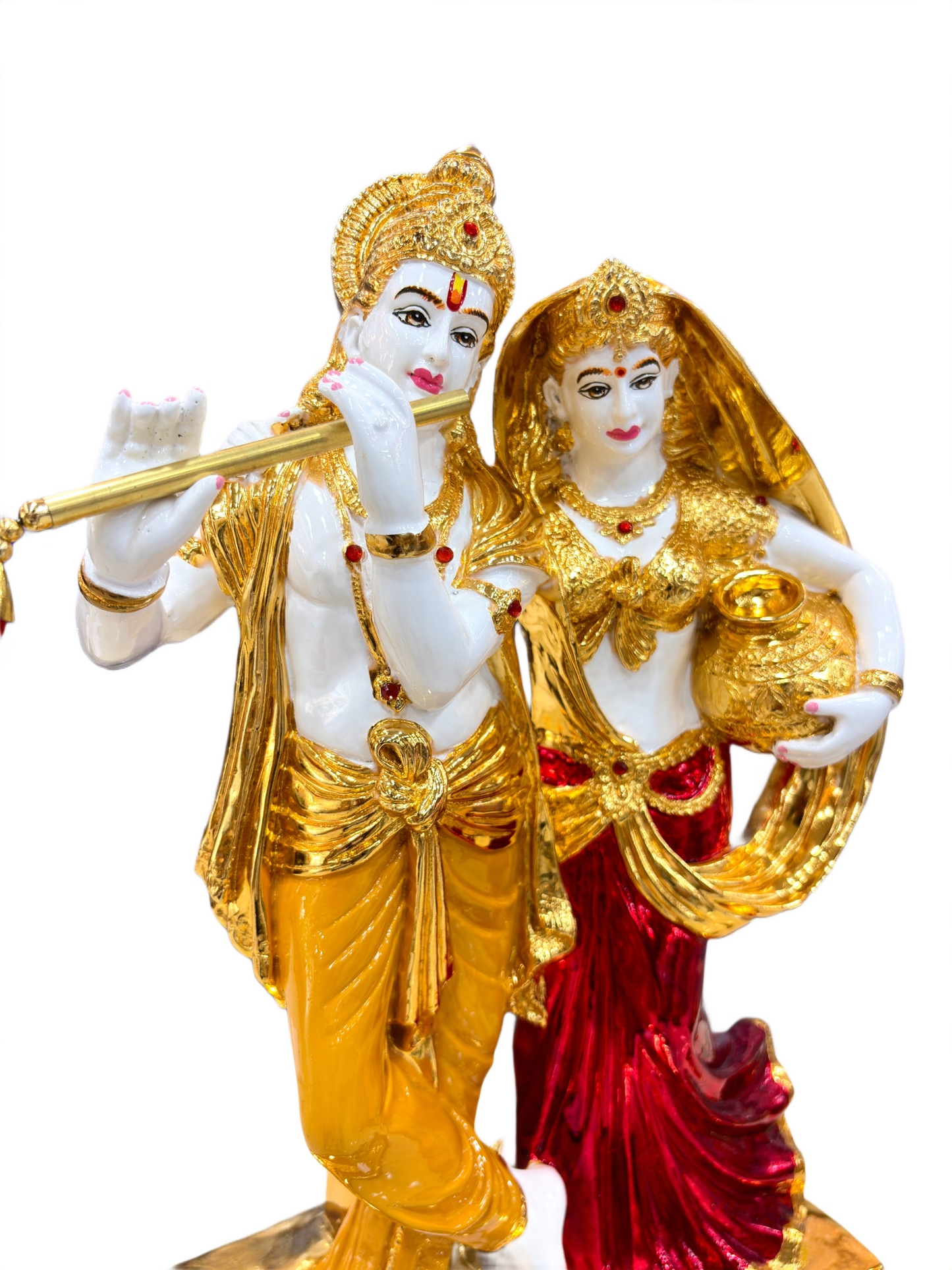 Radha Krishna flute idol resin murti 19 inch with wooden base ideal for wedding gift anniversary or festive spiritual gifting
