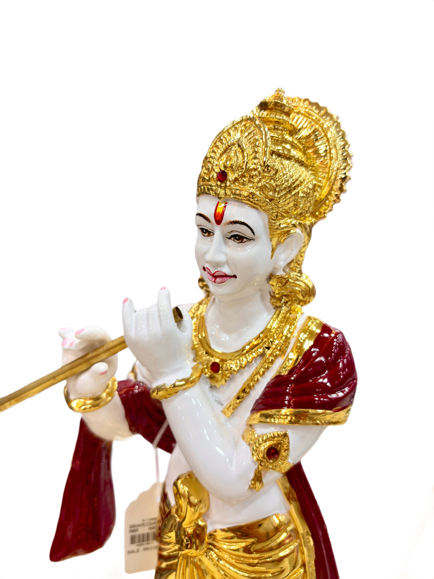 Golden Polystone Lord Krishna Idol with Flute – Hindu God Showpiece for Home Decor
