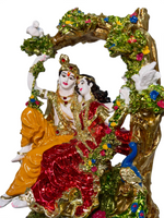 Radha Krishna Swing Idol 13.5 inch resin statue front view for home temple décor
