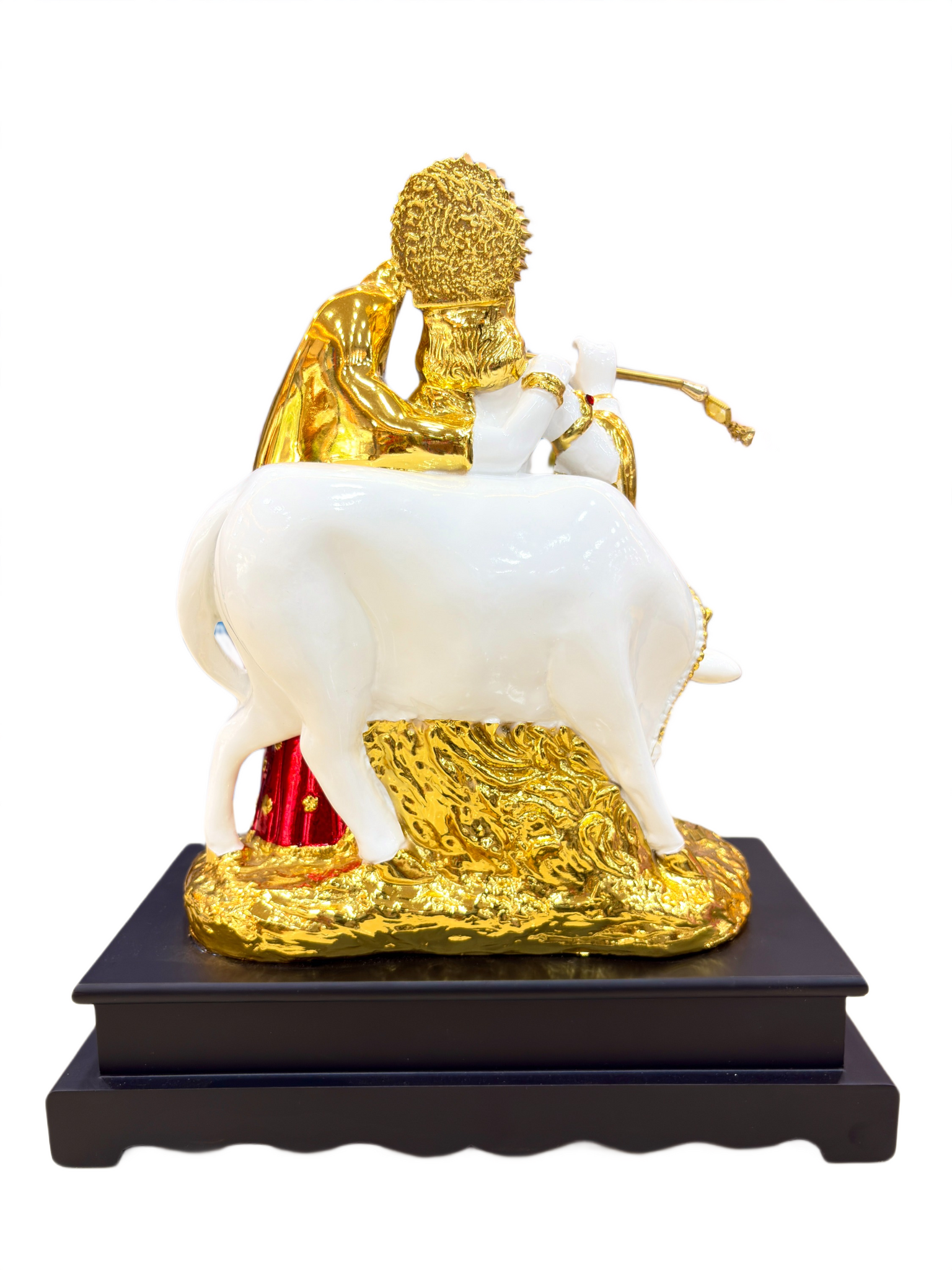 Radha Krishna Idol with Cow & Flute | 13 Inch Resin Decorative Statue for Home Temple, Puja & Gifting