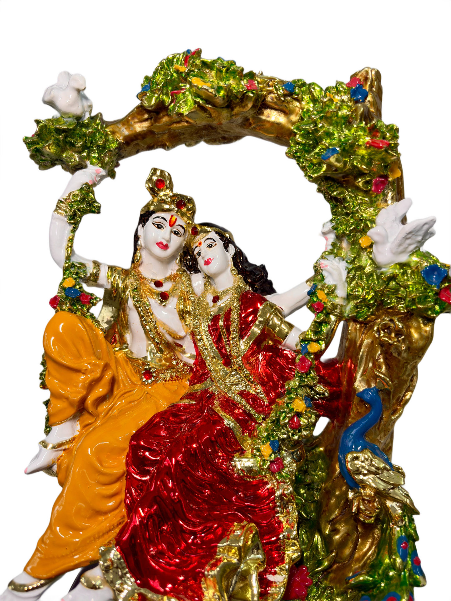 Side view of Radha Krishna swing idol resin decorative murti for living room and puja room
