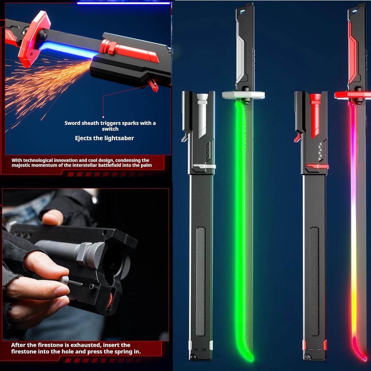 Rechargeable LED lightsaber sword with Type-C charging port and power button