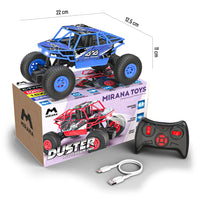 Rechargeable RC monster truck toy car for kids with USB charging cable.