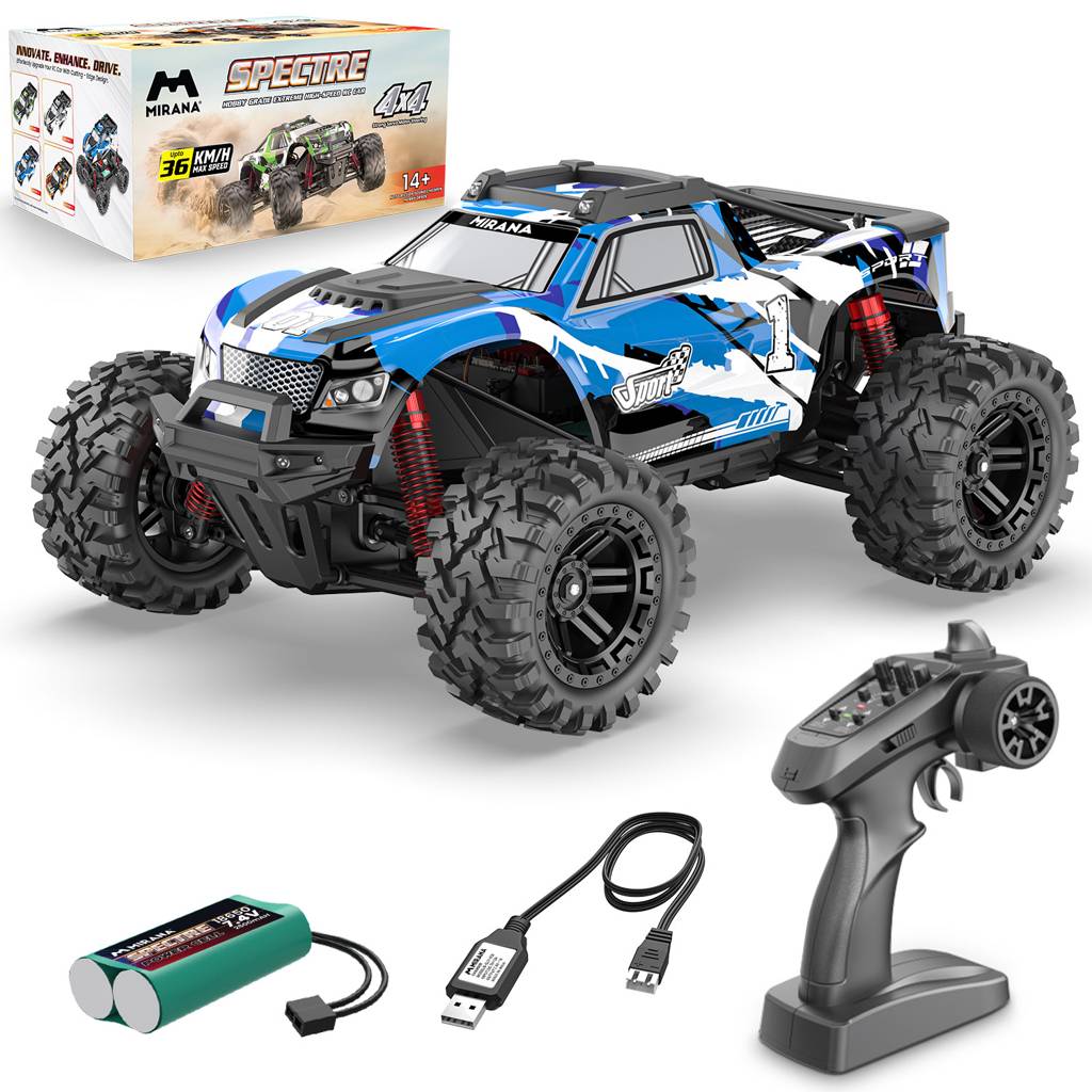 Rechargeable Spectre RC monster truck with extended playtime battery.