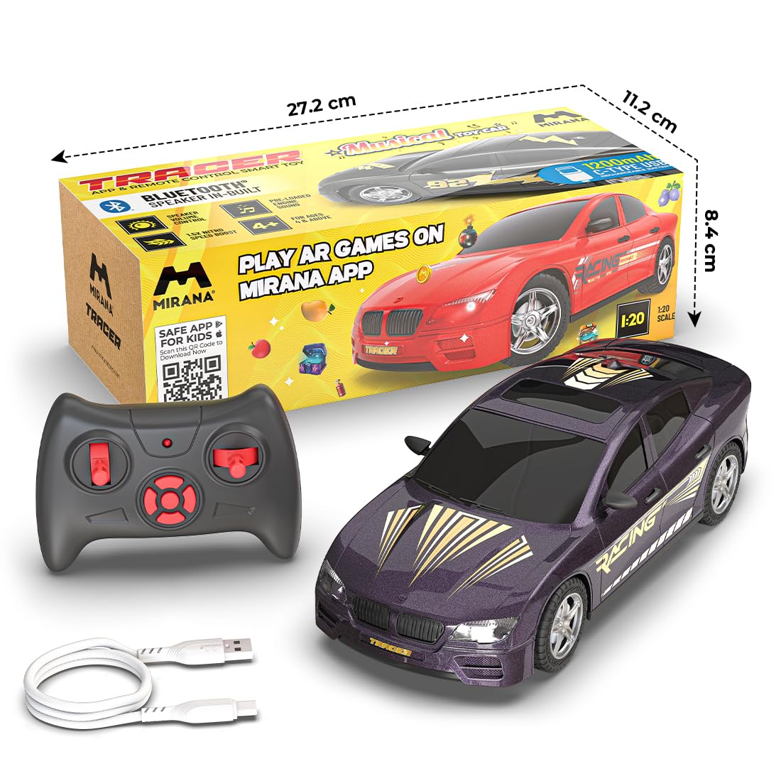 Remote control racing car with smartphone app support for kids