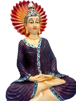 Gautam Buddha Statue for Home Decor – 16 Inch Handcrafted Resin Idol with Red Sun Halo for Peace & Positive Energy