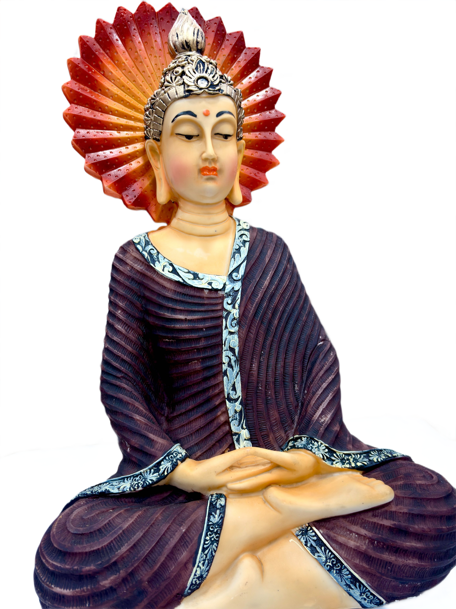 Gautam Buddha Statue for Home Decor – 16 Inch Handcrafted Resin Idol with Red Sun Halo for Peace & Positive Energy