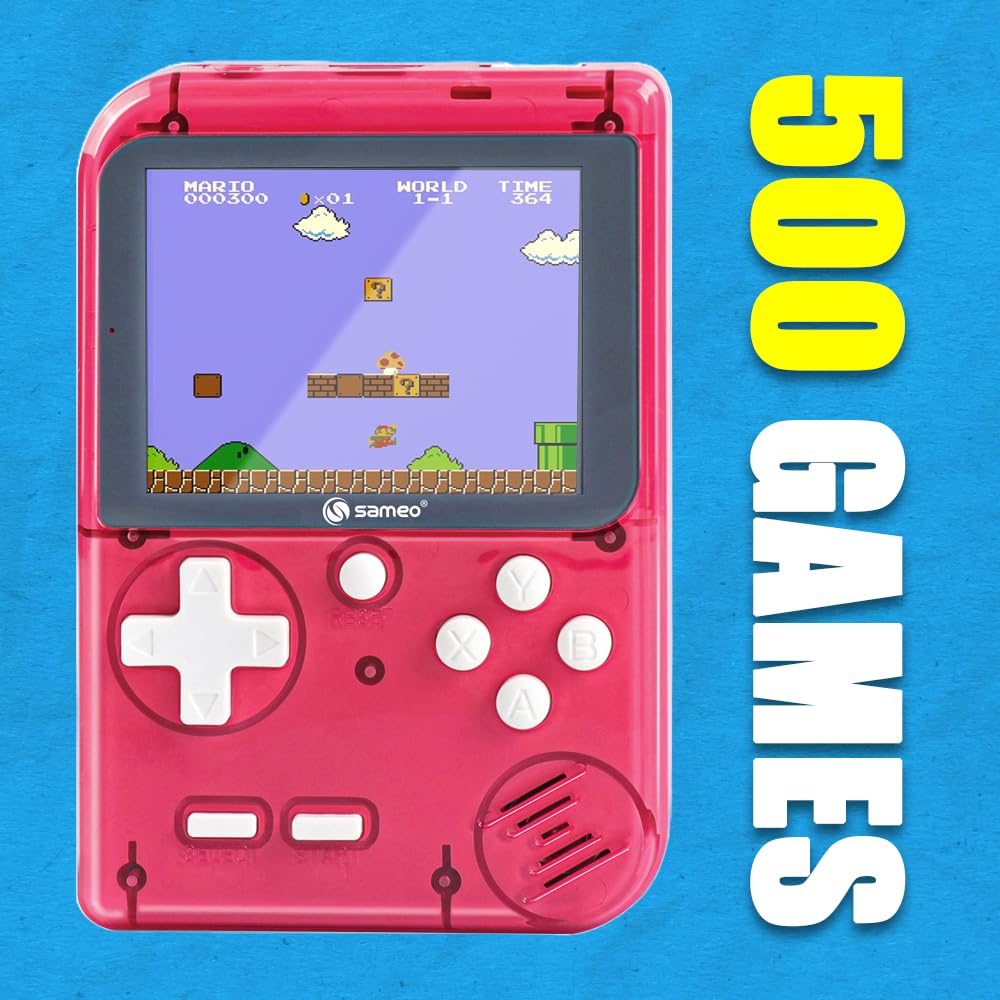 The menu screen of the Sameo Dreamboy handheld console, showing the selection of 500 classic retro games