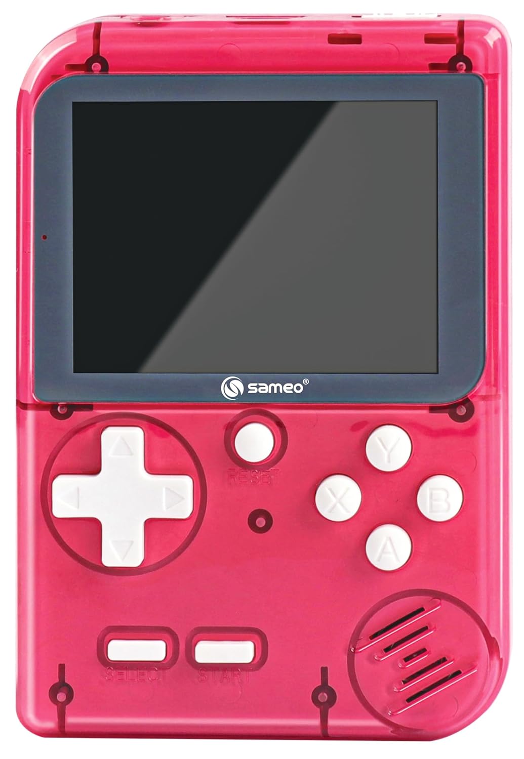 The Sameo Dreamboy handheld retro video game console showing its 3.5-inch screen and classic button layout