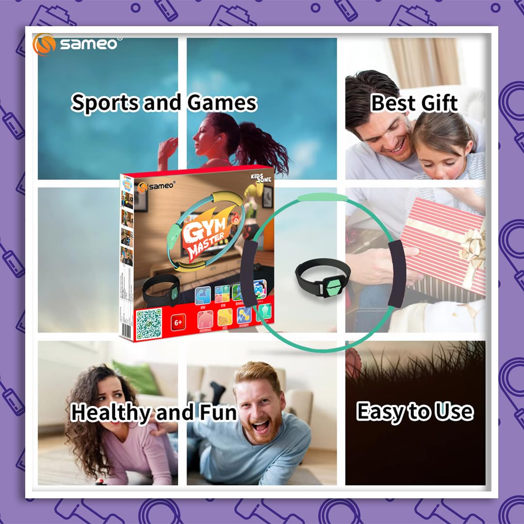 Screenshot of the on-screen adventure game for the Sameo Gym Master, showing a character running through a vibrant world