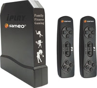 Sameo i Play 32-Bit Motion TV Game Console with two wireless controllers displayed in front of its retail box