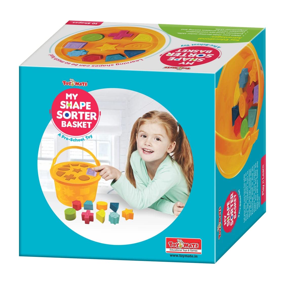 Baby toddler playing with orange shape sorter basket preschool educational toy