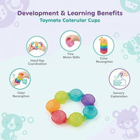 8 colourful smiley face stacking cups linked in caterpillar shape toddler toy