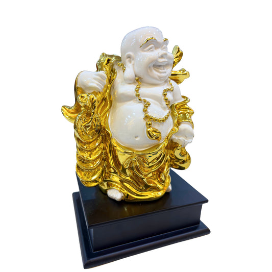 Handcrafted Laughing Buddha Idol in Gold Finish Resin – Smiling Buddha Statue for Home and Office Prosperity Décor