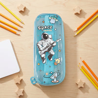 Transparent front pencil organizer pouch with space travel astronaut design for back to school
