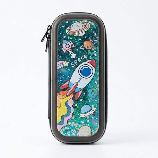 Space theme pencil pouch for kids with rocket design