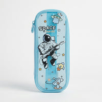 Space Travel holographic pencil pouch for kids with astronaut design and transparent front panel