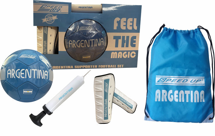 Speed Up Argentina Supporter Football Set with ball, shin guards, pump, and bag