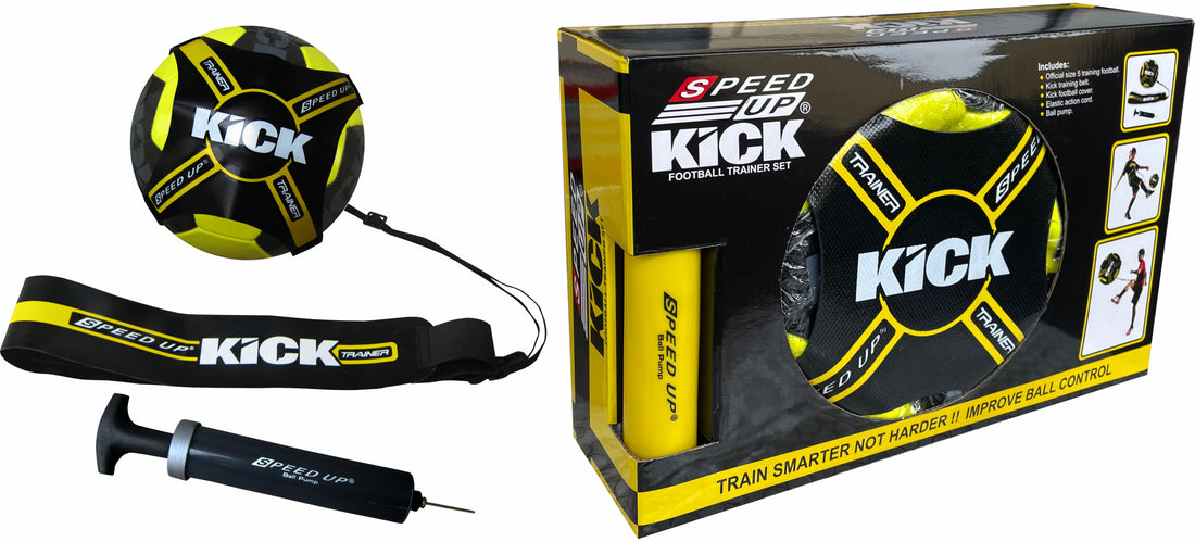 Speed Up Kick Football Trainer Set with ball, belt, and pump