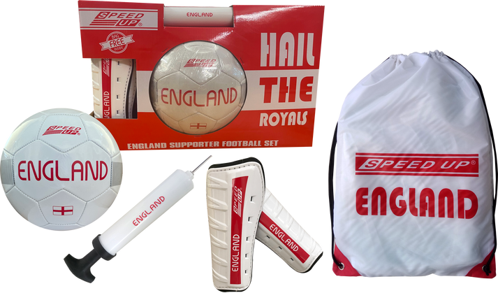 Speed Up England Supporter Football Set with Bag, Pump, and Shin Guards