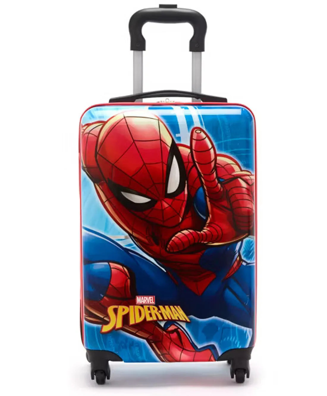Front view of spiderman kids trolley bag abs hard shell waterproof suitcase