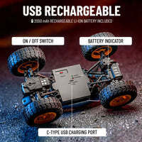 Spiker RC monster truck toy for kids with rechargeable battery and AR games.