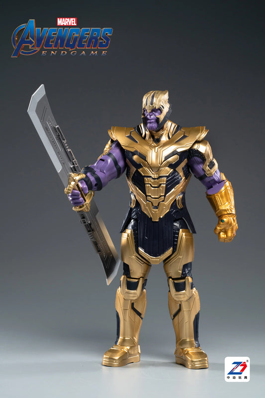 Action figure of Thanos from Marvel's Avengers Endgame with a gray background