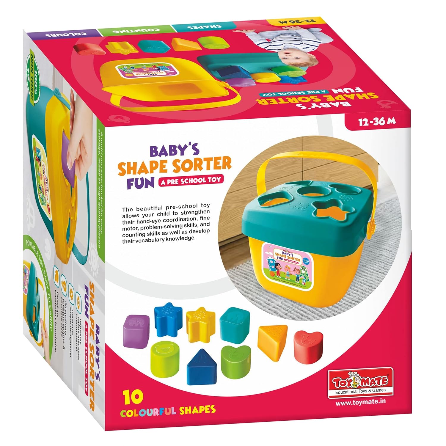 ToyMate Baby's Shape Sorter Fun 10 colourful shapes preschool sorting toy for toddlers 12 to 36 months