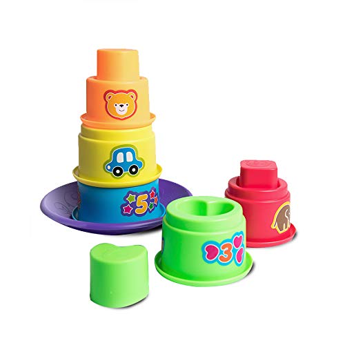6 colourful animal stacking cups with shape sorter elements for babies 12 months and above
