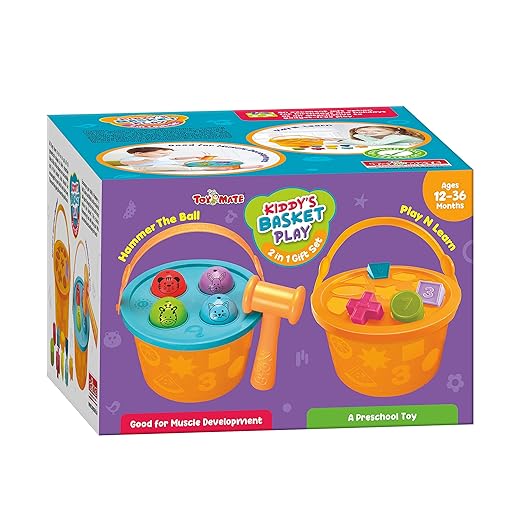 ToyMate Kiddy's Basket Play 2-in-1 hammer ball and shape sorter gift set for toddlers 12 to 36 months