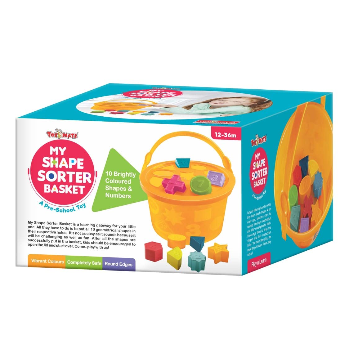 toyMate My Shape Sorter Basket with 10 colourful shapes and numbers for toddlers 12 to 36 months