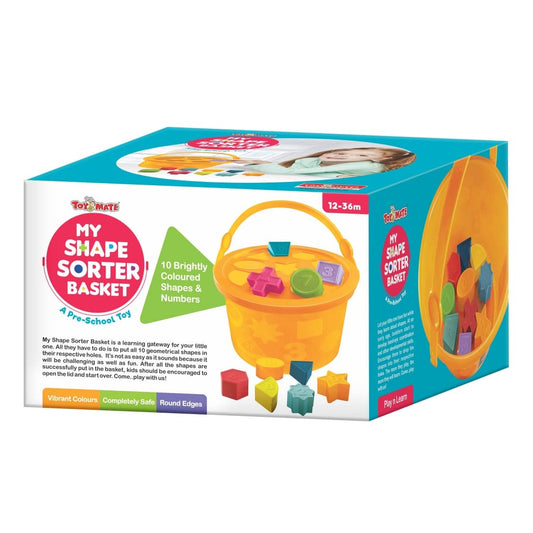 toyMate My Shape Sorter Basket with 10 colourful shapes and numbers for toddlers 12 to 36 months