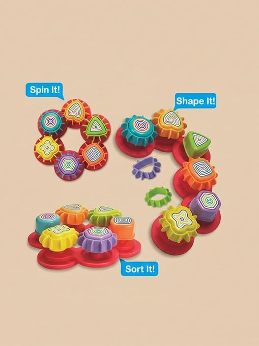 6 colourful gear shapes interlocking spinning toy for preschool kids 2 years and above