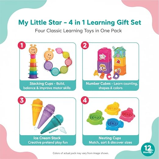 ToyMate stacking ice cream cone tower and alphabet blocks baby learning toy
