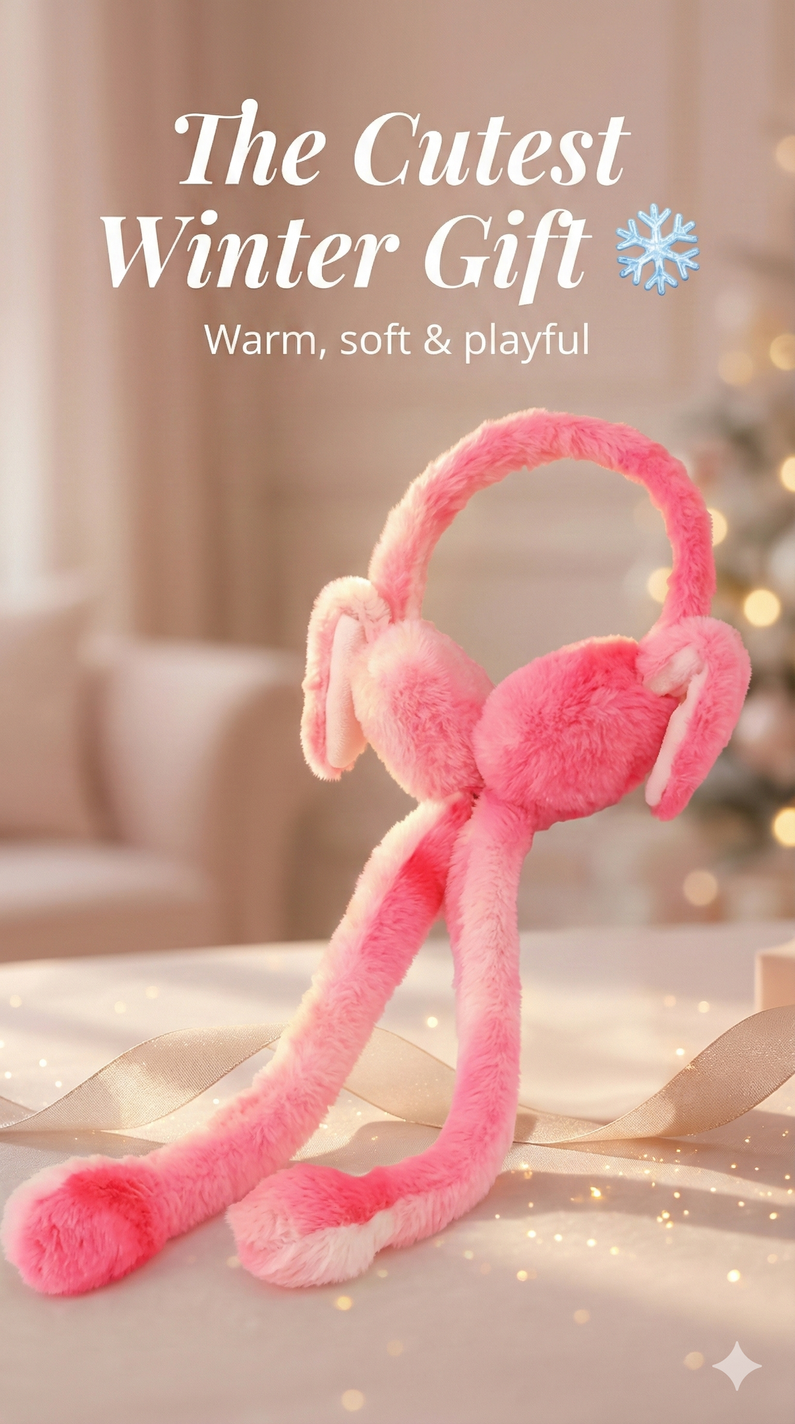 Detail of the squeezable paws on bunny earmuffs that activate the moving ears and chu-chu sound.