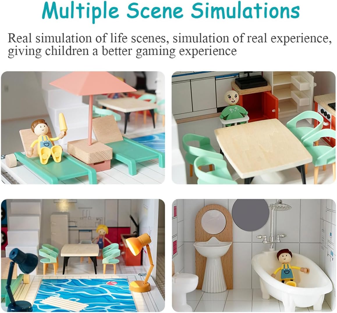 “Dollhouse bathroom with bathtub and sink – wooden pretend play house furniture”