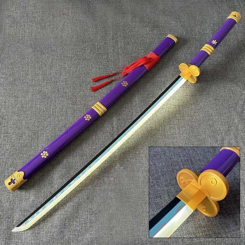 Zoro Purple Enma LED Katana Sword with glowing blade and scabbard